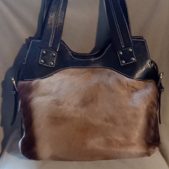 Elegant NUBUCK FUR / Leather Brown and Black Women's Shoulder Bag Like New - Picture 3 of 15